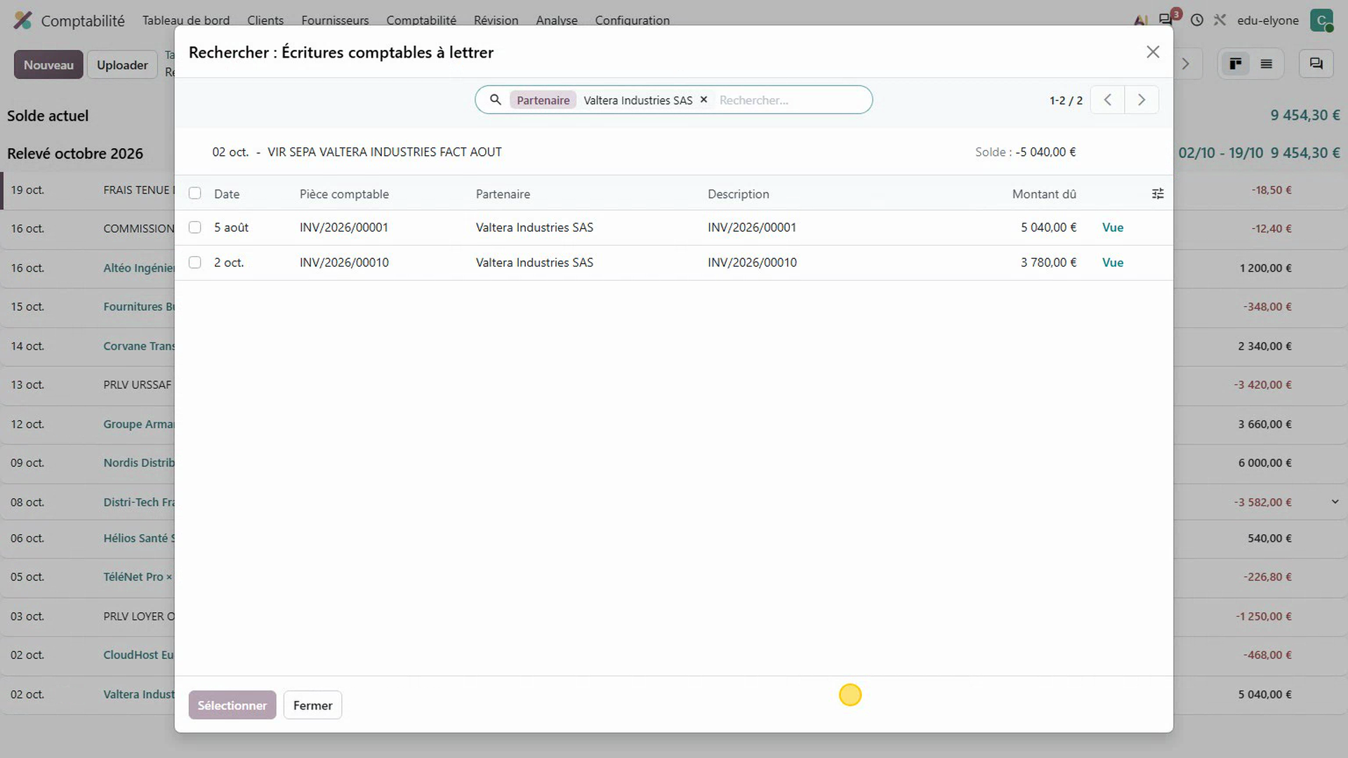 Lettrer un paiement client dans Odoo