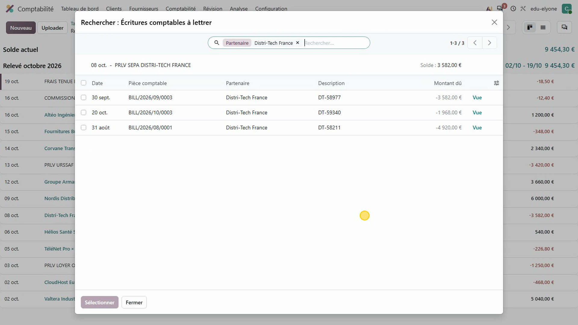 Lettrer une facture fournisseur dans Odoo